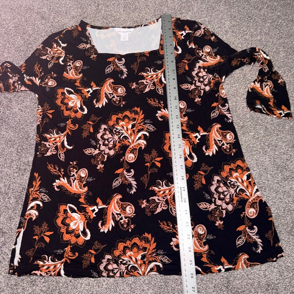 Liz Claiborne Women's Black, Brown, Orange 3/4 Sleeve Top - Size Medium - Picture 5 of 9